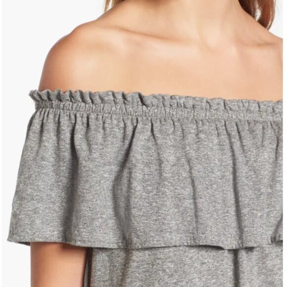 Current Elliott Mini Dress Small Gray Off Shoulder Ruffle Stretch Jersey Summer - Picture 7 of 7